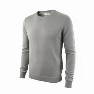 REISS Luxury 100% Wool Crew Neck Jumper Solid Grey Men’s Fine Knit Sweater M